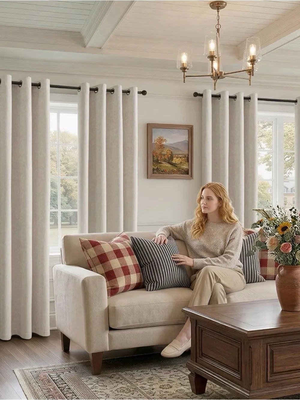 Chenille 100% Blackout Curtains 84 Inches Long for Bedroom,Light Beige 2 panel